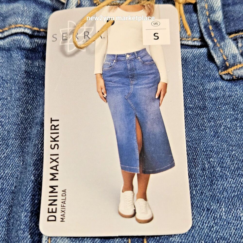 Serra Women' Denim Skirt Maxi Front Slit Sz Small Light Wash NWT
